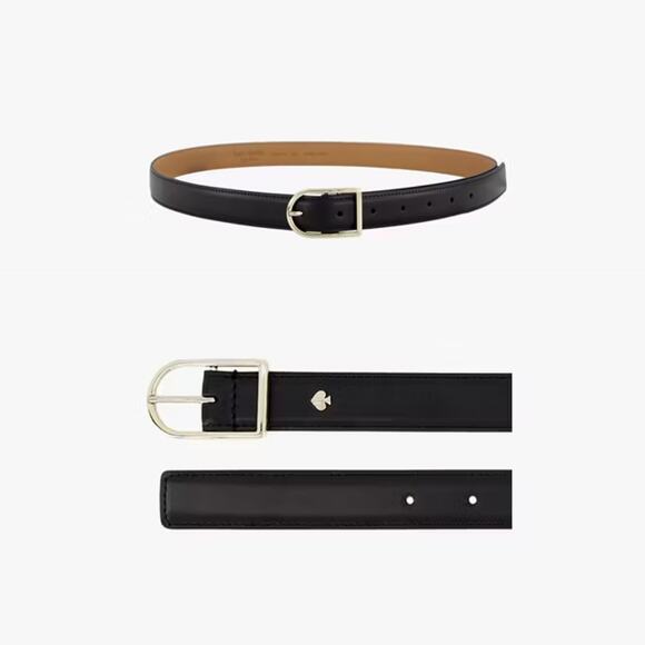 New! Kate Spade Women's Stitched Edge Leather Belt 1X/2X Black Gold Buckle $58 - Picture 1 of 7